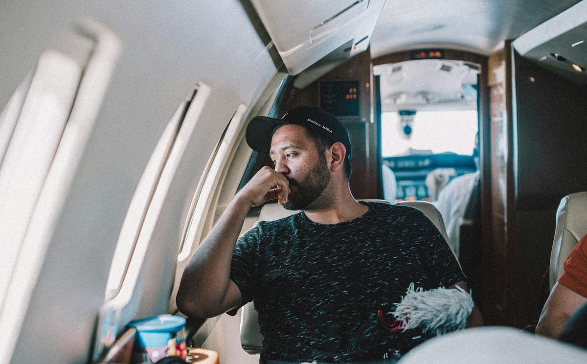 Passenger seated in a private jet cabin